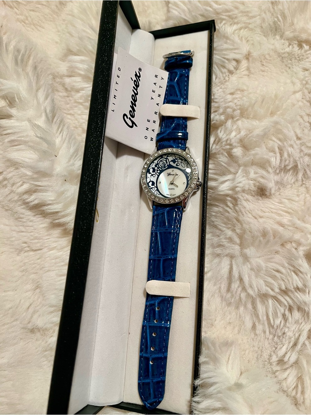 Women’s Genevex Blue Crystal-Trim Women's Fashion Watch